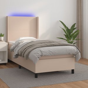 vidaXL vidaXL Łóżko kontynentalne, materac i LED cappuccino 100x200 cm 1
