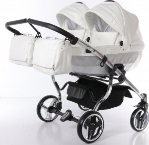 Wózek Junama Wózek podwójny dziecięcy bliźniaczy JUNAMA MIRROR SATIN DUO 3w1 biało-srebrny V2 1