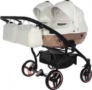 Wózek Junama Wózek dziecięcy bliźniaczy JUNAMA MIRROR SATIN DUO 2w1 V2 złoto biały 1