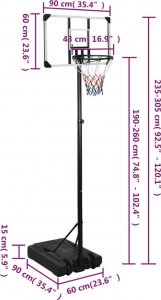 vidaXL vidaXL Stojak do koszykówki z przezroczystą tablicą, 235-305 cm 10