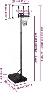 vidaXL vidaXL Stojak do koszykówki z przezroczystą tablicą, 280-350 cm, 8