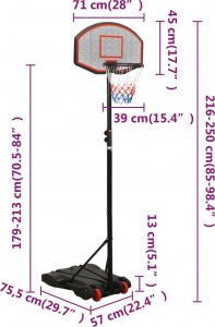 vidaXL Stojak do koszykówki, czarny, 216-250 cm, polietylen 10