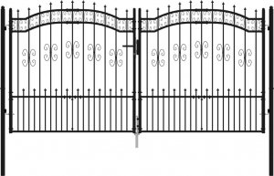 vidaXL vidaXL Brama z grotami, czarna, 305x198 cm, malowana proszkowo stal 2