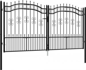 vidaXL vidaXL Brama z grotami, czarna, 305x198 cm, malowana proszkowo stal 3