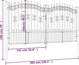 vidaXL vidaXL Brama z grotami, czarna, 305x198 cm, malowana proszkowo stal 6