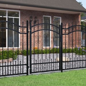 vidaXL vidaXL Furtka z grotami, czarna, 103x175 cm, malowana proszkowo stal 1