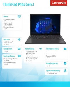 Laptop Lenovo Mobilna stacja robocza ThinkPad P14s G3 21J50028PB W11Pro 6850U/32GB/1TB/INT/14.0 WQUXGA/Touch/Black/3YRS Premier Support + CO2 Offset 8