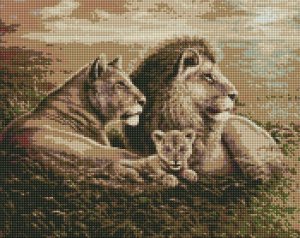 Ideyka Diamentowa mozaika - Rodzina lwów 40x50cm 1