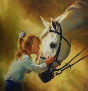 Pegaz Diamentowa mozaika Haft Diamentowy Dziewczynka z koniem 1