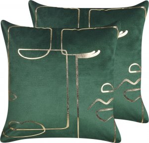 Beliani 2 Welurowe Poduszki Dekoracyjne Z Motywem Twarzy 45 X 45 Cm Zielone Philodendron! 2