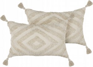 Beliani Lumarko 2 bawełniane poduszki dekoracyjne w geometryczny wzór 40 x 60 cm beżowa CRATAEGUS! 1