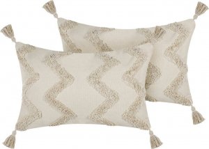 Beliani Lumarko 2 bawełniane poduszki dekoracyjne w zygzaki 40 x 60 cm beżowa CERINTHE! 1