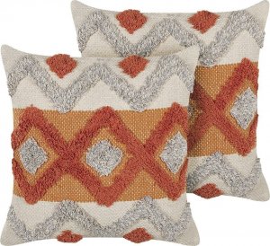 Beliani Lumarko Dwie bawełniane poduszki dekoracyjne w geometryczny wzór 45 x 45 cm pomarańczowo-beżowe BREVIFOLIA! 1