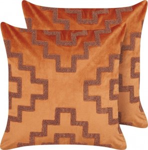 Beliani Lumarko 2 welurowe poduszki dekoracyjne geometryczny wzór 45 x 45 cm pomarańczowe BAHIA! 1