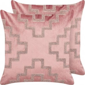Beliani Lumarko 2 welurowe poduszki dekoracyjne geometryczny wzór 45 x 45 cm różowe BAHIA! 1