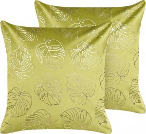 Beliani Lumarko 2 welurowe poduszki dekoracyjne w liście 45 x 45 cm jasnozielone MONSTERA! 1