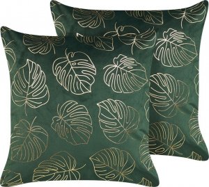 Beliani Lumarko 2 welurowe poduszki dekoracyjne w liście 45 x 45 cm ciemnozielone MONSTERA! 1