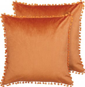 Beliani Lumarko 2 welurowe poduszki dekoracyjne z mini pomponami 45 x 45 cm pomarańczowe AERANGIS! 1