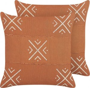 Beliani Lumarko 2 bawełniane poduszki dekoracyjne geometryczny wzór 45 x 45 cm pomarańczowo-białe VITIS! 1