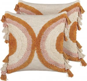 Beliani Lumarko 2 bawełniane poduszki dekoracyjne geometryczny wzór z frędzlami 45 x 45 cm wielokolorowa LABLAB! 1