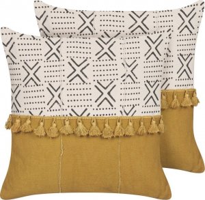 Beliani Lumarko 2 bawełniane poduszki dekoracyjne w geometryczny wzór 45 x 45 cm biało-żółte WOODI! 1