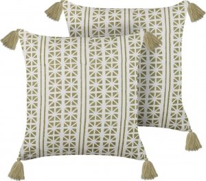 Beliani Lumarko 2 bawełniane poduszki dekoracyjne w geometryczny wzór 45 x 45 cm zielone z białym SYRINGA! 1