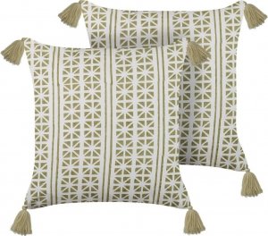 Beliani 2 bawełniane poduszki dekoracyjne w geometryczny wzór 45 x 45 cm zielone z białym SYRINGA! 2