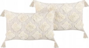 Beliani Lumarko 2 bawełniane poduszki dekoracyjne z frędzlami 35 x 55 cm beżowe PAPAVER! 1