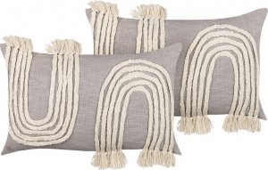 Beliani Lumarko 2 bawełniane poduszki dekoracyjne z frędzlami 35 x 55 cm szaro-beżowe OCIMUM! 1