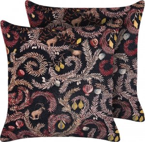 Beliani Lumarko 2 poduszki dekoracyjne welurowe z motywem roślinnym 45 x 45 cm czarno-różowe RICINUS! 1