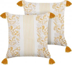 Beliani Lumarko 2 bawełniane poduszki dekoracyjne w kwiaty 45 x 45 cm żółto-białe BILOBA! 1