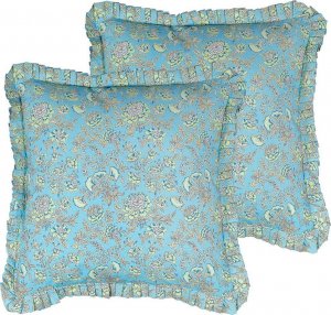 Beliani Lumarko 2 bawełniane poduszki dekoracyjne w kwiaty 45 x 45 cm niebieskie AMOENA! 1