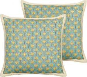 Beliani Lumarko 2 bawełniane poduszki dekoracyjne w kwiaty 45 x 45 cm niebiesko-żółta WAKEGI! 1
