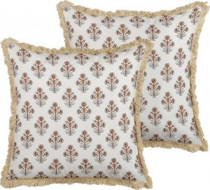 Beliani Lumarko 2 bawełniane poduszki dekoracyjne w kwiaty 45 x 45 cm białe OMORIKA! 1