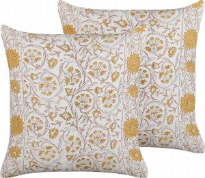 Beliani Lumarko 2 bawełniane poduszki dekoracyjne w kwiaty 45 x 45 cm biało-żółte CALATHEA! 1