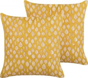 Beliani Lumarko 2 bawełniane poduszki dekoracyjne w liście 45 x 45 cm żółta GINNALA! 1