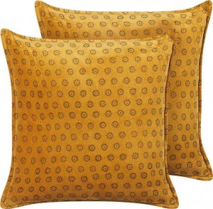 Beliani Lumarko 2 welurowe poduszki dekoracyjne wzór w słońca 45 x 45 cm żółte RAPIS! 1