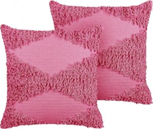Beliani Lumarko 2 poduszki dekoracyjne bawełniane tuftowane 45 x 45 cm różowe RHOEO! 1
