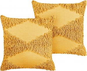 Beliani Lumarko 2 poduszki dekoracyjne bawełniane tuftowane 45 x 45 cm żółte RHOEO! 1