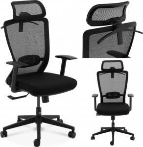 Krzesło biurowe FROMM&STARCK Krzesło fotel biurowy ergonomiczny z oparciem siatkowym zagłówkiem i wieszakiem wys. 43-53 cm Krzesło fotel biurowy ergonomiczny z oparciem siatkowym zagłówkiem i wieszakiem wys. 43-53 cm 1