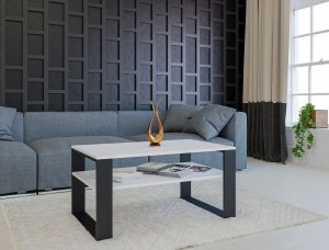 Topeshop STOLIK KAWOWY Z PÓŁKĄ ŁAWA MODERN 1P BIEL CZERŃ 3