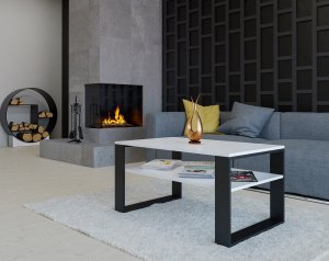 Topeshop STOLIK KAWOWY Z PÓŁKĄ ŁAWA MODERN 1P BIEL CZERŃ 6