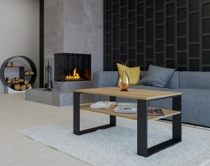 Topeshop STOLIK KAWOWY Z PÓŁKĄ ŁAWA MODERN 1P DĄB ARTISAN CZERŃ 3