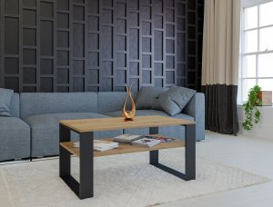 Topeshop STOLIK KAWOWY Z PÓŁKĄ ŁAWA MODERN 1P DĄB ARTISAN CZERŃ 5