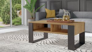 Topeshop STOLIK KAWOWY PÓŁKI ŁAWA MODERN 2P DĄB ARTISAN CZERŃ 3