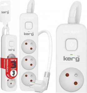 Kerg Przedłużacz KERG z wyłącznikiem-3 gniazda-biało-szary-3m-16A-H05VV-F-3x1,5mm2 3