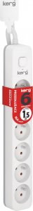Kerg Przedłużacz KERG z wyłącznikiem-6 gniazd-biało-szary-1,5m-16A-H05VV-F-3x1,5mm2 2
