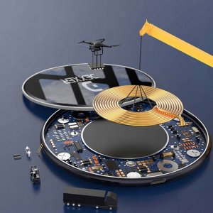 Ładowarka 4kom.pl Ładowarka indukcyjna okrągła Qi LED Charger 15W 2000mA 12V bezprzewodowa + kabel czarna 3