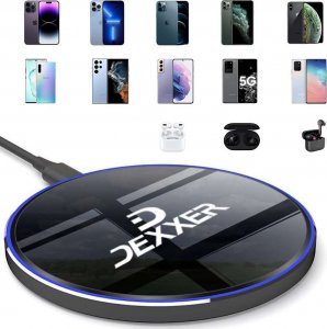 Ładowarka 4kom.pl Ładowarka indukcyjna okrągła Qi LED Charger 15W 2000mA 12V bezprzewodowa + kabel czarna 6