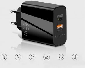 Ładowarka Alogy Ładowarka sieciowa szybka Alogy Quick Charge QC 3.0 USB-A + USB-C PD 65W czarna 2